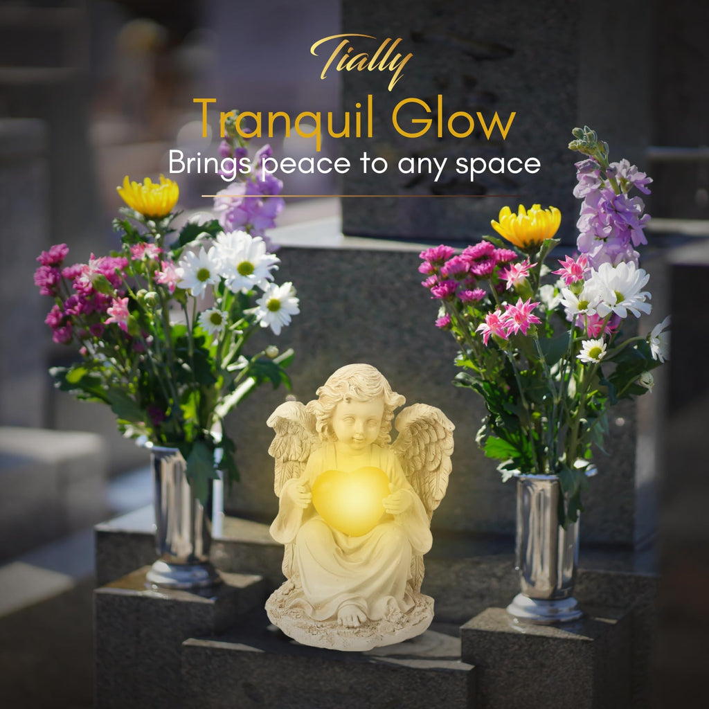 TIALLY Solar Angel Garden Statue, 8" Guardian Memorial Outdoor Light