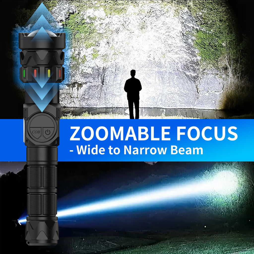 Esgofo Rechargeable Flashlights High Lumens 100000 Long Lasting LCD Display, Super Bright 50W LED, Quick USB C Charge & Output, Double Source & Buttons with Red Light, for Home Camping Hiking