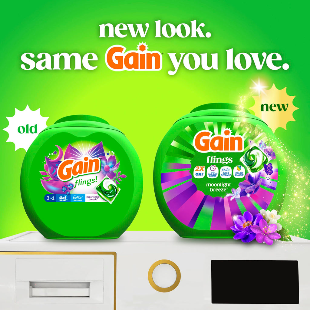 Gain Flings Laundry Detergent Pods Odor Defense + Color Guard, Moonlight Breeze Scent, 4-in-1 Liquid Laundry Detergent Pacs with Oxi Boost and Febreze, 112 Count (Packaging May Vary)