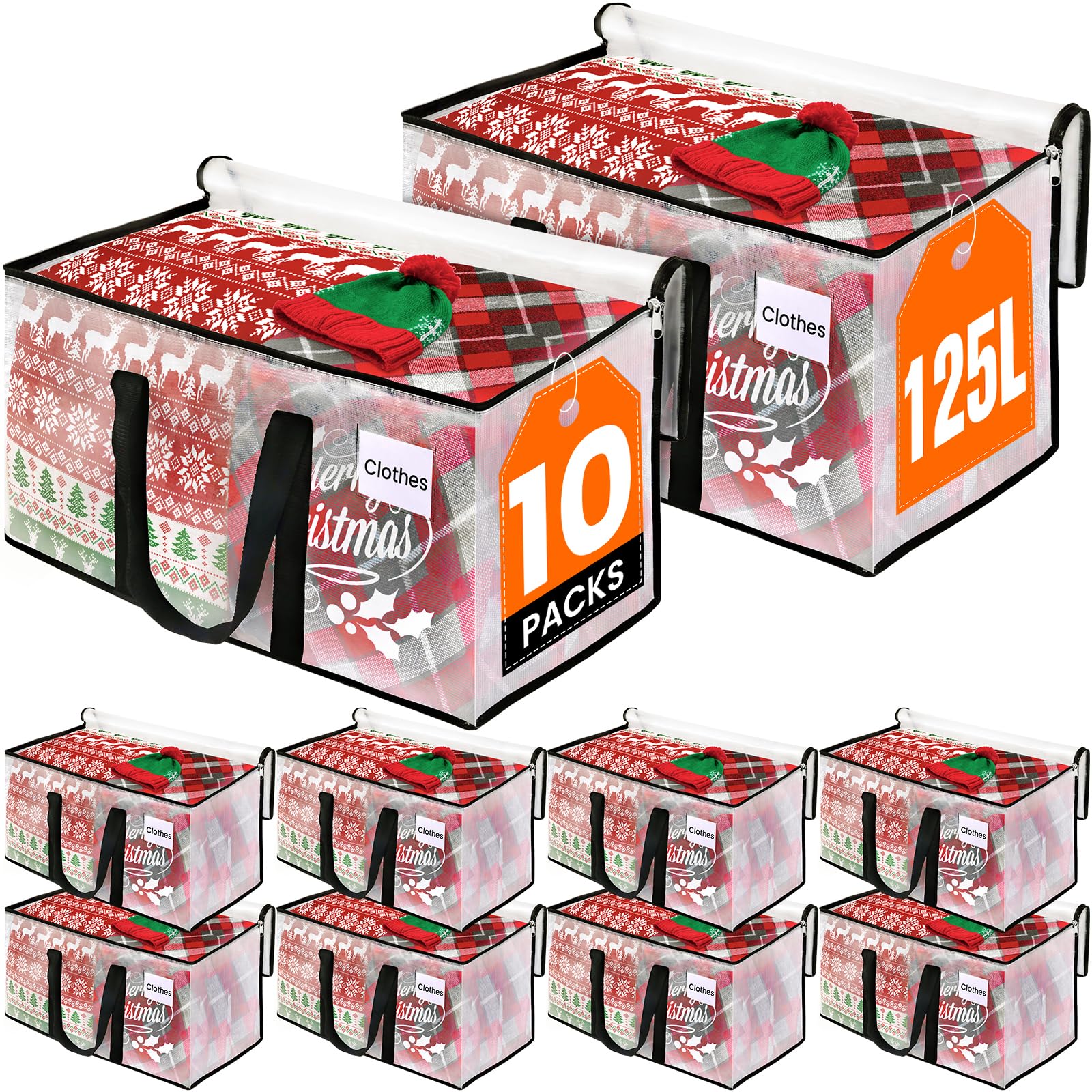 RoomHacks Moving Bags, Heavy Duty Large Storage Bags, 125L, 10 Pack, Clear