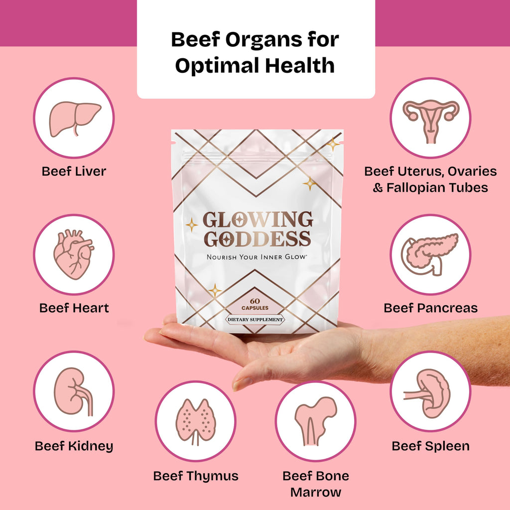 Glowing Goddess Female-Optimized Beef Organ Superfood (Beef Ovary Uterus, Liver, Kidney, Heart, & 6 More) - 100% Grass Fed & Finished, Pasture Raised Cattle, 3rd Party Tested - Nourish Your Inner Glow