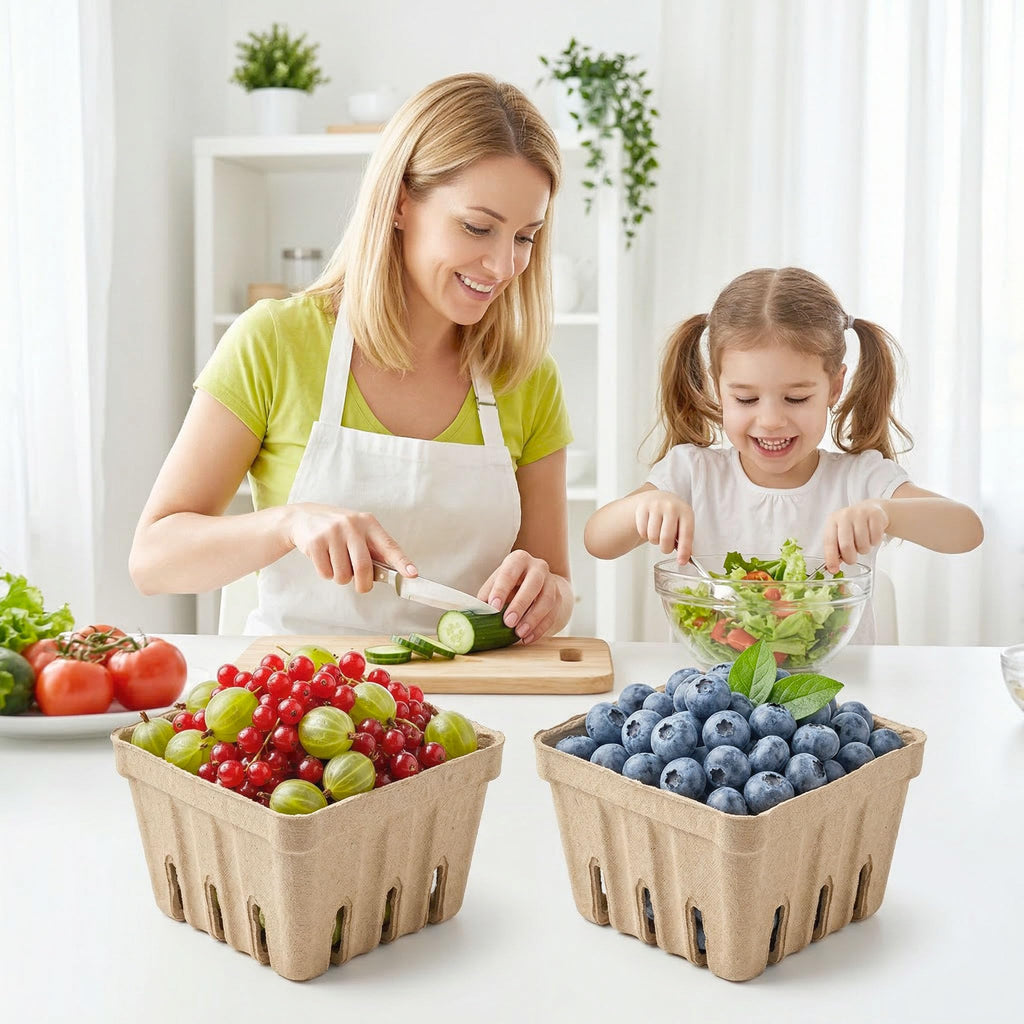 40 Pack Natural Pulp Fiber Berry Basket,Small Molded Produce Vented Basket