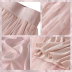 Reaowazo Tulle Skirts for Women Midi Long Fairy Skirt Tutu A-Line Mesh Layered High Elastic Waist Halloween Skirts Pink One Size