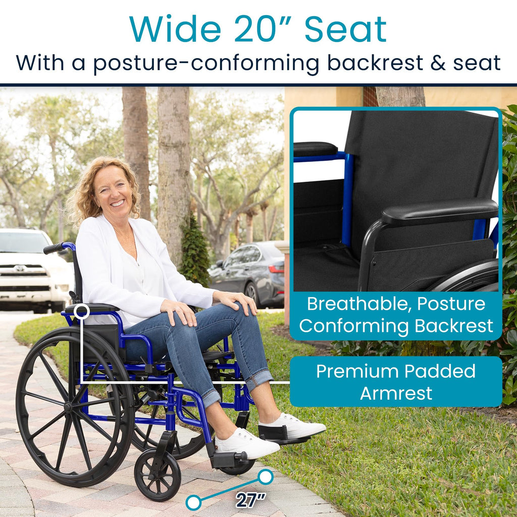 Vive Bariatric Wheelchair for Adults (Supports 400 lbs) - Foldable, Heavy Duty, Manual & Transport Wheel Chair - Portable Senior Drive Travel Scooter for Transfers - Wide 20" Seat