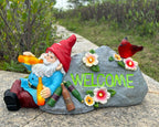 Elegondrar Funny Garden Gnomes Statue with Welcome, Solar Outdoor Gnomes Decorations for Yard, Patio, Lawn, Christmas Birthday Housewaming Gifts, for Dad, Men, Husband, Grandpa, 11.8 Inch, Resin