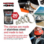 NITRO4X4 Stainless Steel Hose Clamps Set - 26 Pack Adjustable Hose Clamp (1/4 to 2-3/4 Inch, 6-70mm) - Heavy Duty Radiator Hose Clamps for Fuel Line, Plumbing, Automotive, and Mechanical Applications