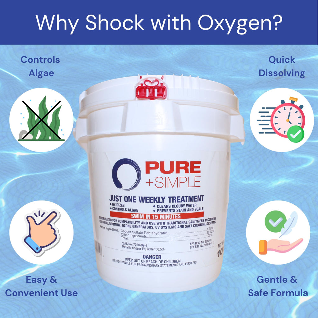 Pure + Simple | All-in-One Weekly Pool Treatment | Controls Algae & Clarifier for Swimming Pools with Copper-Based Formula | Ideal for Above Ground and Inground Use - 10 lbs