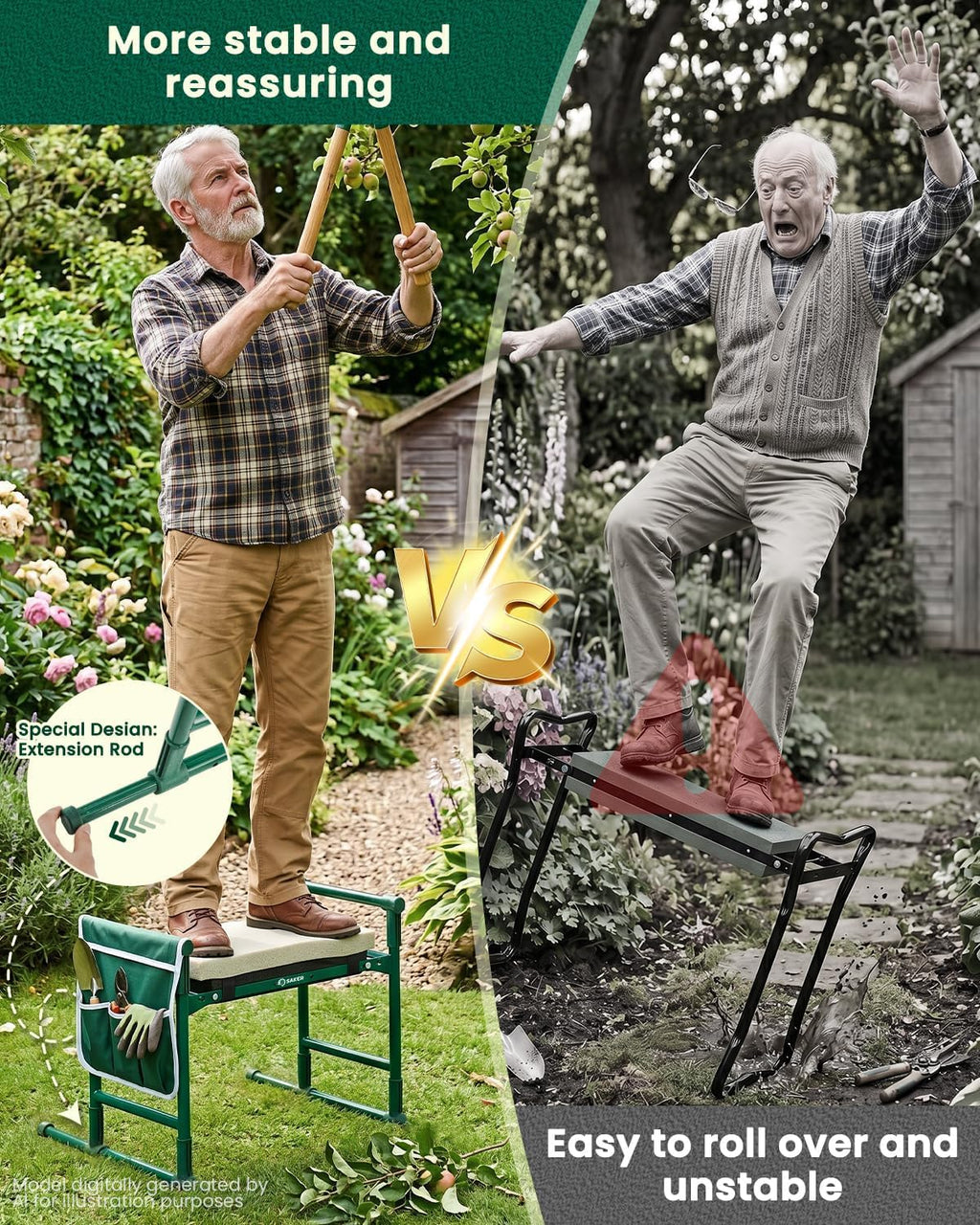 Saker 2026 Upgraded Garden Kneeler and Seat with 500LB Frame & Soft Pad