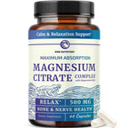 Magnesium Citrate Complex 500 MG for Calm & Relaxation | High Absorption Magnesium Supplement | Citrato de Magnesio | Constipation & Digestion Support Non-GMO Soy-Free | 60 Mag Citrate Capsules