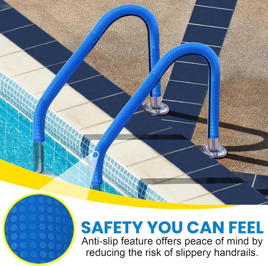 Pool Handrail Cover, 6 Feet Neoprene Zippered Pool Handle Covers, Slip Resistant Rail Grip for Swimming Pool Hand Railing Cover Blue