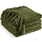 LONG CREATE Chenille Throw Blanket for Couch 50" x 60", Olive Green