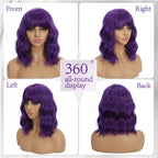 Mxayhnajxl Dark Purple Wigs with Bangs for Women 14 Inch Short Wavy Bob Wigs Synthetic Bob Wig Curly Wig Heat Resistant Colorful Wavy Wig Cosplay Wigs For Daily Party Halloween