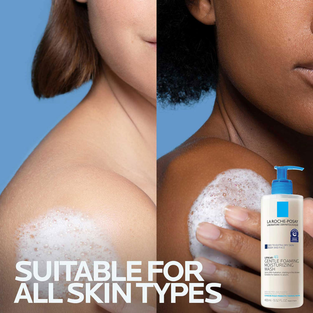 La Roche-Posay Lipikar AP+ Gentle Foaming Moisturizing Wash, Shea Butter + Niacinamide + Glycerin, Moisturizing Body Wash For Dry Skin, National Eczema Association Accepted, Soap Free