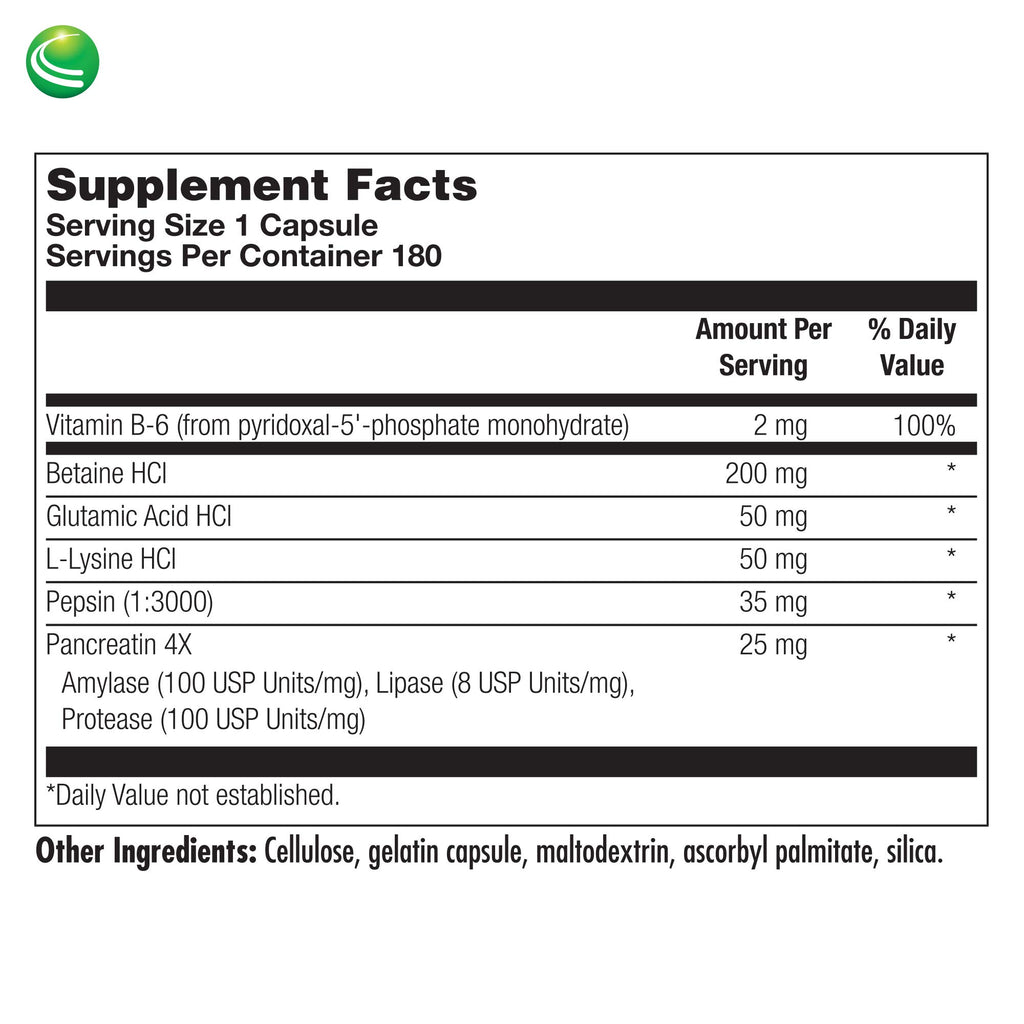 Nutra Biogenesis PanZyme - Betaine HCL with Pepsin, Pancreatin, Lipase and Protease, Cellular Energy, Nervous System and Metabolic Health Support - 180 Capsules