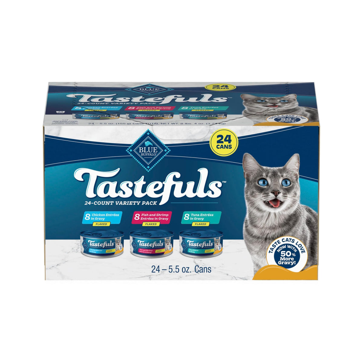 Blue Buffalo Tastefuls Variety Pack Flaked Wet Cat Food, 5.5 oz, 24 ct