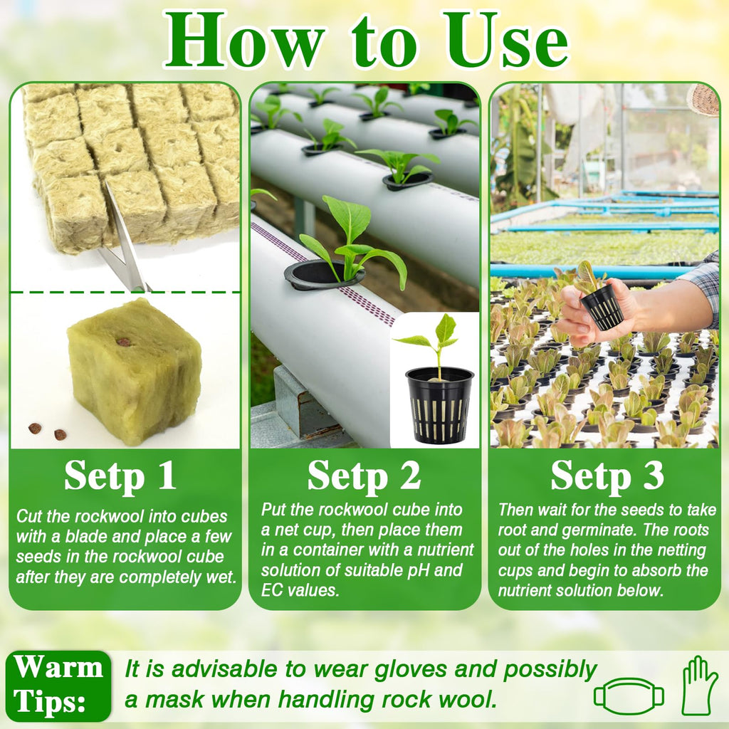 Halatool 72PCS 1.2" Rockwool Cubes & 56PCS 2" Net Cups for Hydroponics
