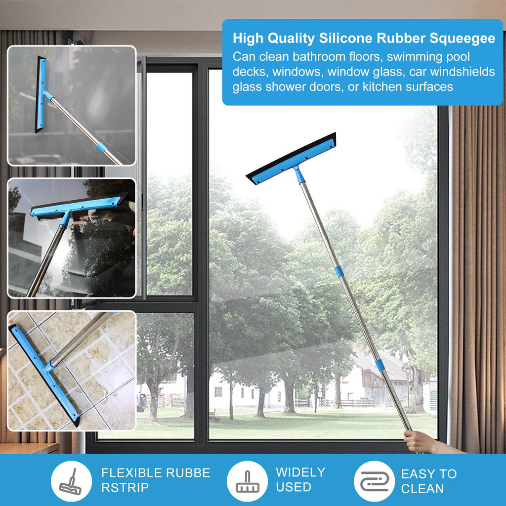 iHUFeather High Reach Duster Kit with14 ft Extension Pole High Ceiling Dusting and Window Cleaning Kit with Spliceable Pole - Cobweb Duster, Fan Blade, Window Washer & Squeegee and Feather Dusters