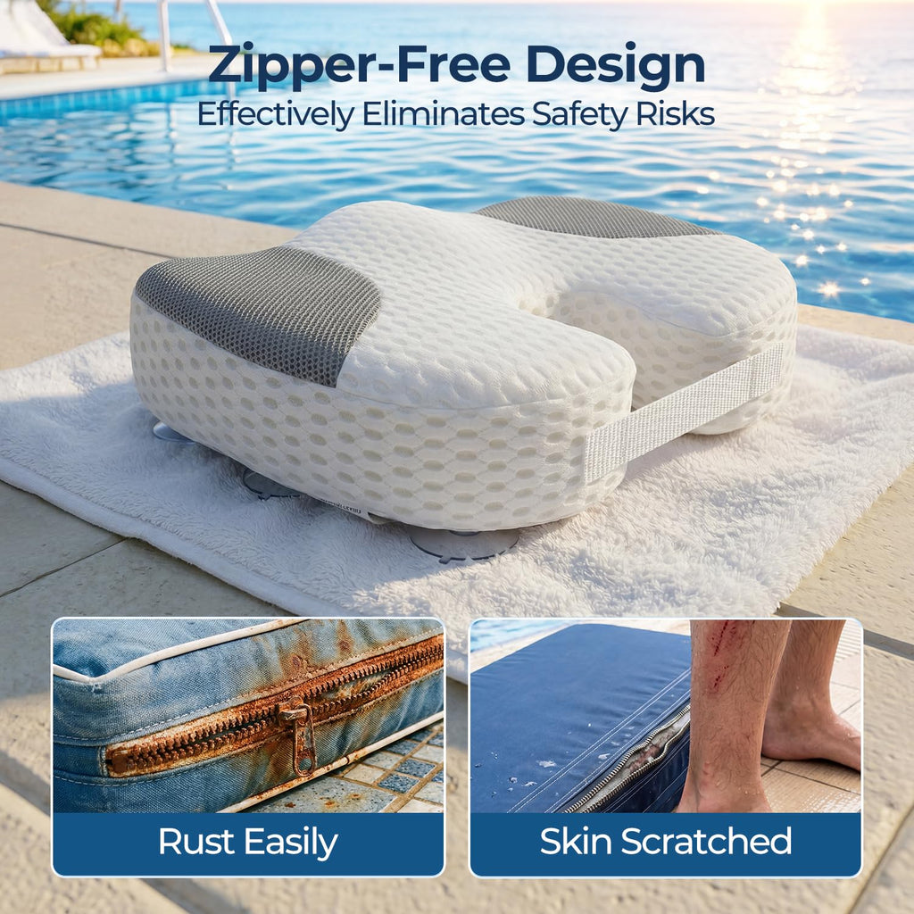 Idle Hippo Hot Tub Booster Seat, 4D Air Mesh Hot Tub Pillow with 6 Powerful Non-Slip Suction Cups, Ergonomic Booster Cushion, Quick Dry Spa Pillow Hot Tub Accessories for Adults Indoor Outdoor-White