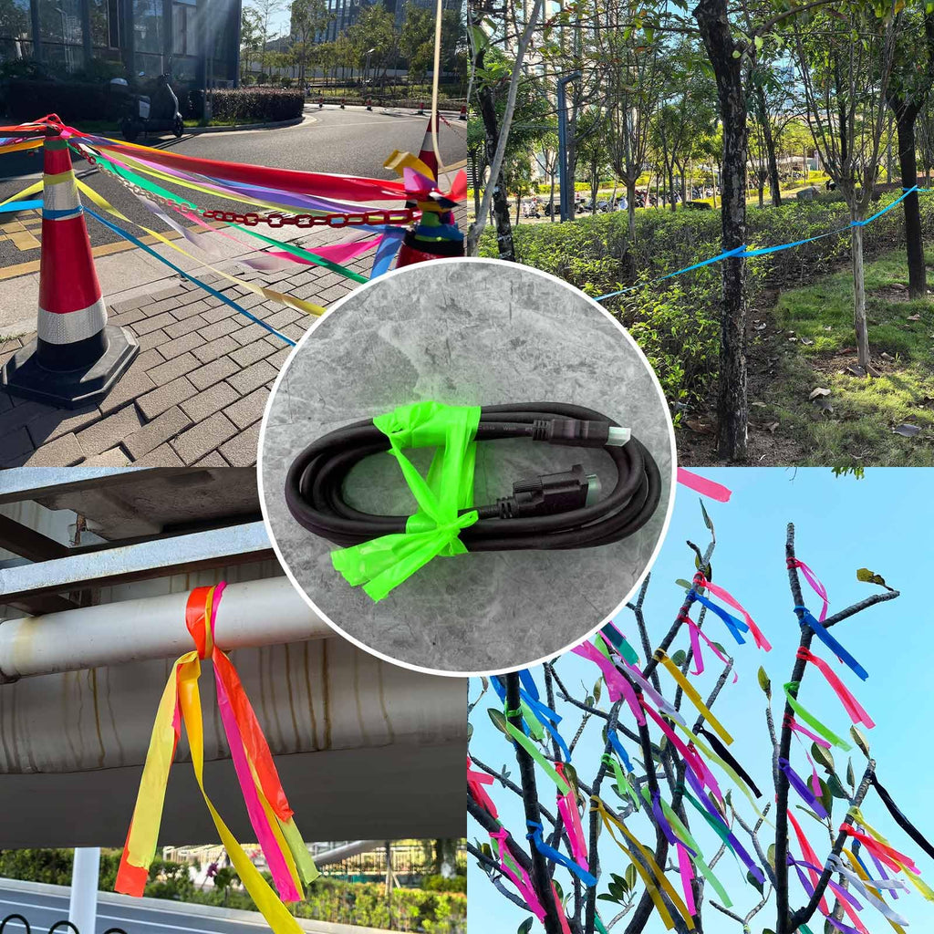 5 Pack Green Flagging Tape, Non-Adhesive Plastic Ribbon Neon Marking Roll