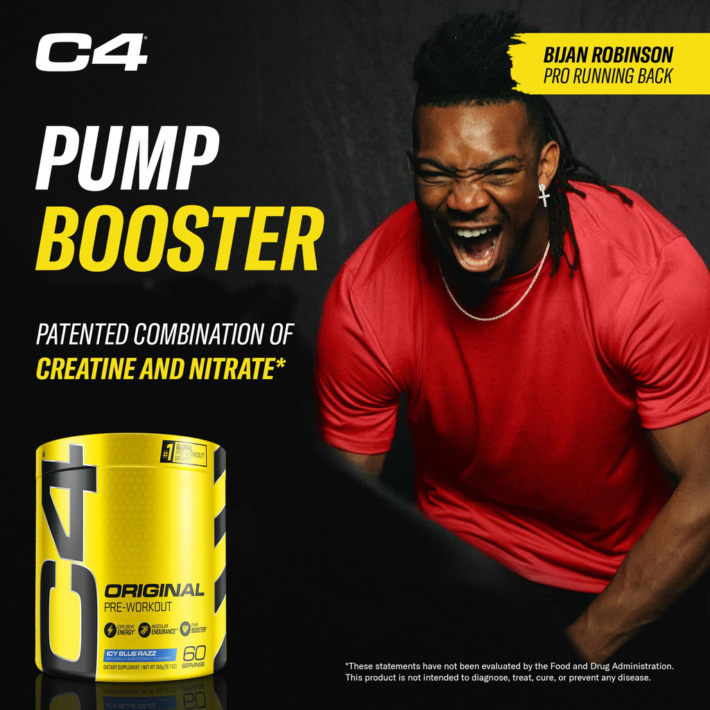 C4 Original Pre Workout Powder Icy Blue Razz - Vitamin C for Immune Support - Zero Sugar Preworkout Energy for Men & Women - 150mg Caffeine Plus Beta Alanine Plus Creatine - 60 Servings