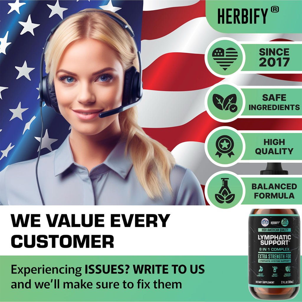 HERBIFY Lymphatic Drainage Drops for Liver Detox & Immune Support - Lymph System Support Drops - Detox Cleanse - 60 Days Supply - 2 Fl Oz Made in USA
