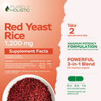 Purely Holistic Red Yeast Rice 1200mg with CoQ10 Supplement & Flush Free Niacin 120 Extra Strength Vegetarian Capsules – Advanced Healthy Heart Formula - Non-Irradiated, Citrinin Free