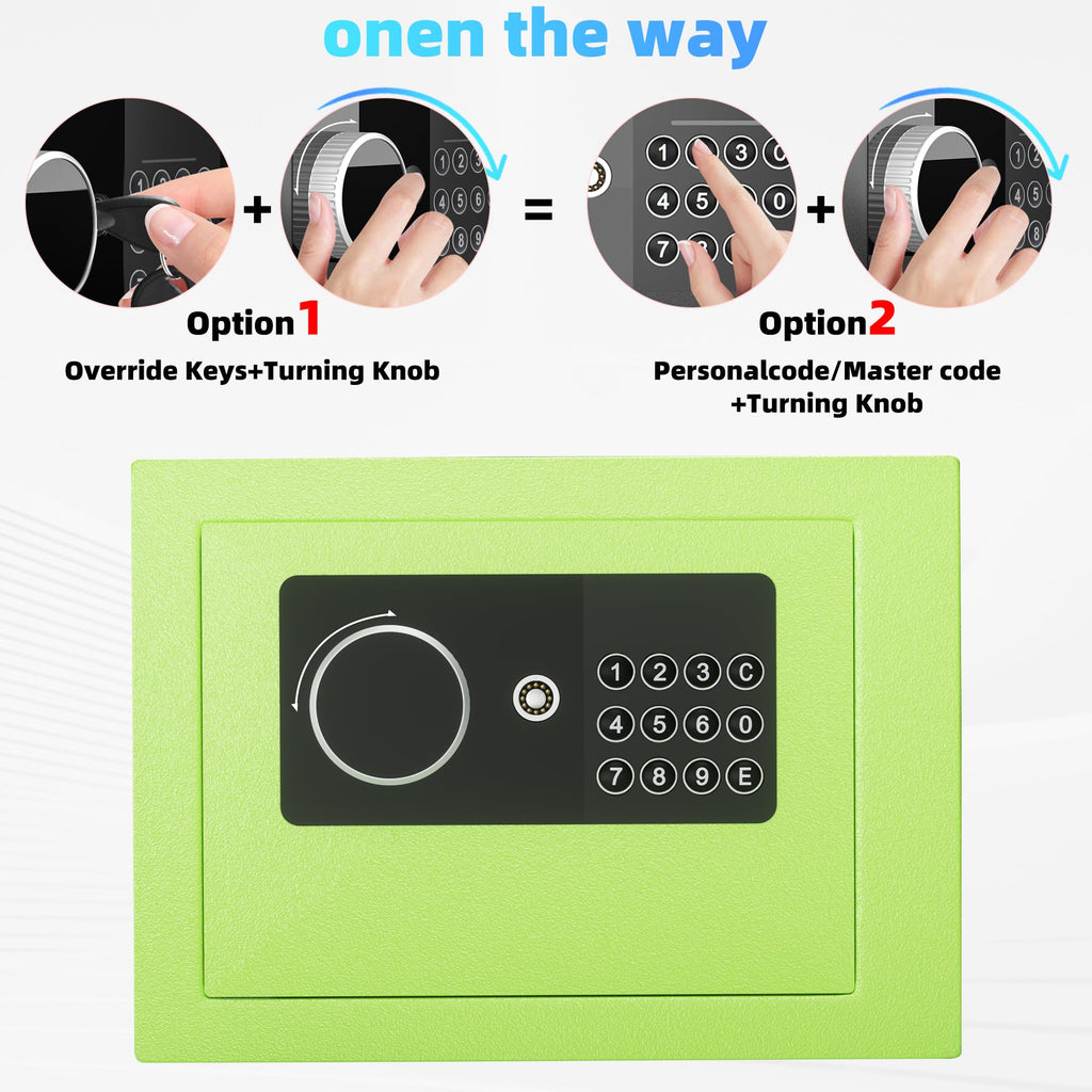 Digital Electronic Money Safe, Steel Security Lock Box with Keypad, Office Hotel Business Jewelry Gun Cash Safe, 0.23 Cubic Feet, 9.06" W x 6.69" D x 6.69" H（green）