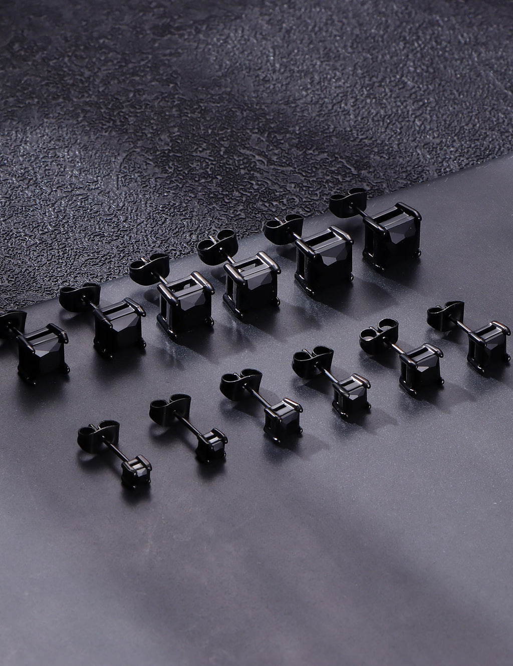 ORAZIO Black Square CZ Stud Earrings for Men Women Stainless Steel Princess Cut Cubic Zirconia Earring Studs 3MM-8MM