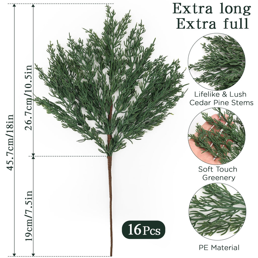 16PCS Christmas Cedar Pine Stems Branches Decor Artificial Greenery Picks