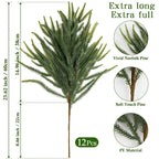 12Pcs Christmas Norfolk Pine Stems, 24'' Real Touch Branches Greenery Picks