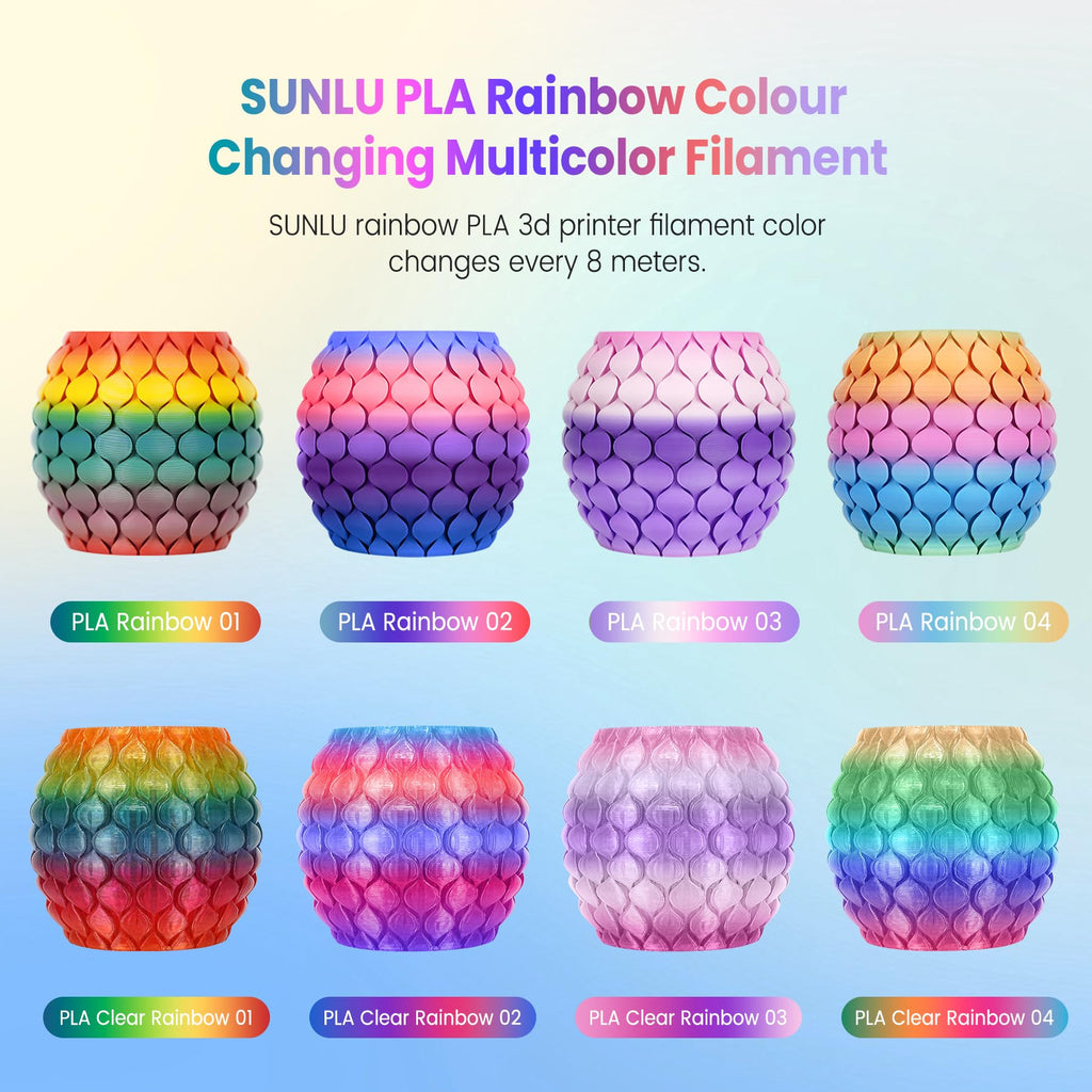 SUNLU 4KG Rainbow PLA Filament Bundle Multicolor, 4kg in Total