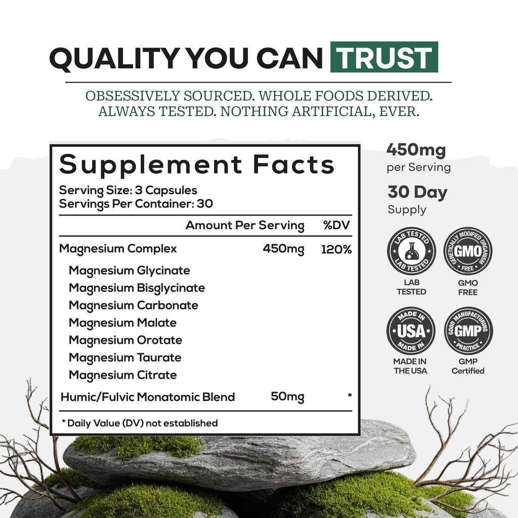 Wild Magnesium Complex for Women & Men – 7 Magnesium Forms in One: Glycinate, Citrate, Malate & More – High-Absorption Magnesio Complex with Fulvic Mineral Blend – 90 Capsules, 450 mg (Pack of 2)