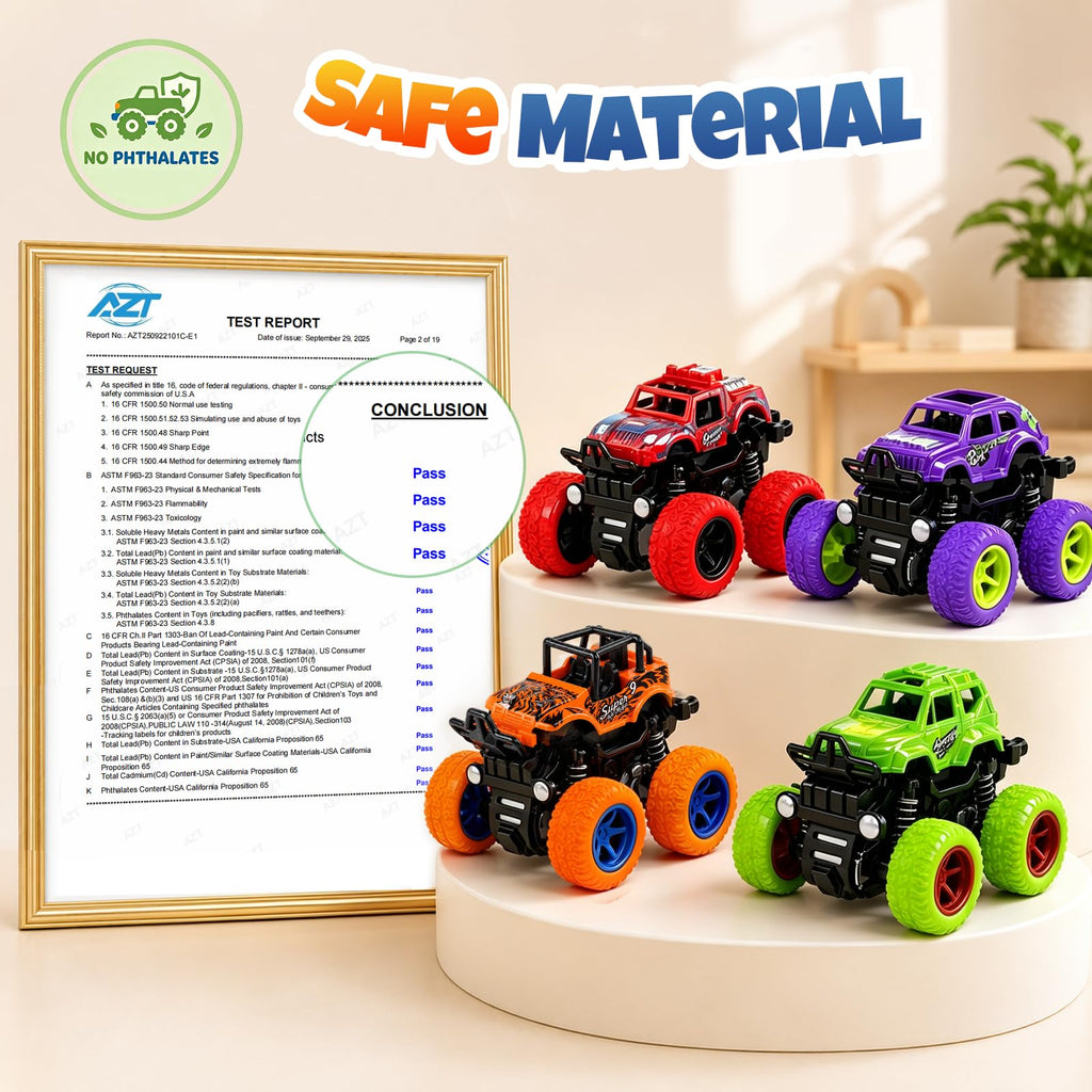 ANAOER 4 Pack Monster Trucks Toys for Boys 2 3 4 5 6 7 Year Old, Friction Powered Pull Back Car Toys for Toddlers Kids Ages 3-5 2-4 4-7, Best Birthday Christmas Party Gift for Boys and Toddlers