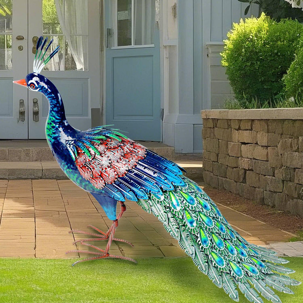 Kircust Outdoor Metal Peacock Statue, 24" L