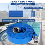 2" x 100 ft Backwash Hose for Swimming Pools, Heavy Duty PVC Lay Flat Water Discharge Hose,Durable Pool Drain Hose with Aluminum Pin Lug Fittings for Pump And Filters