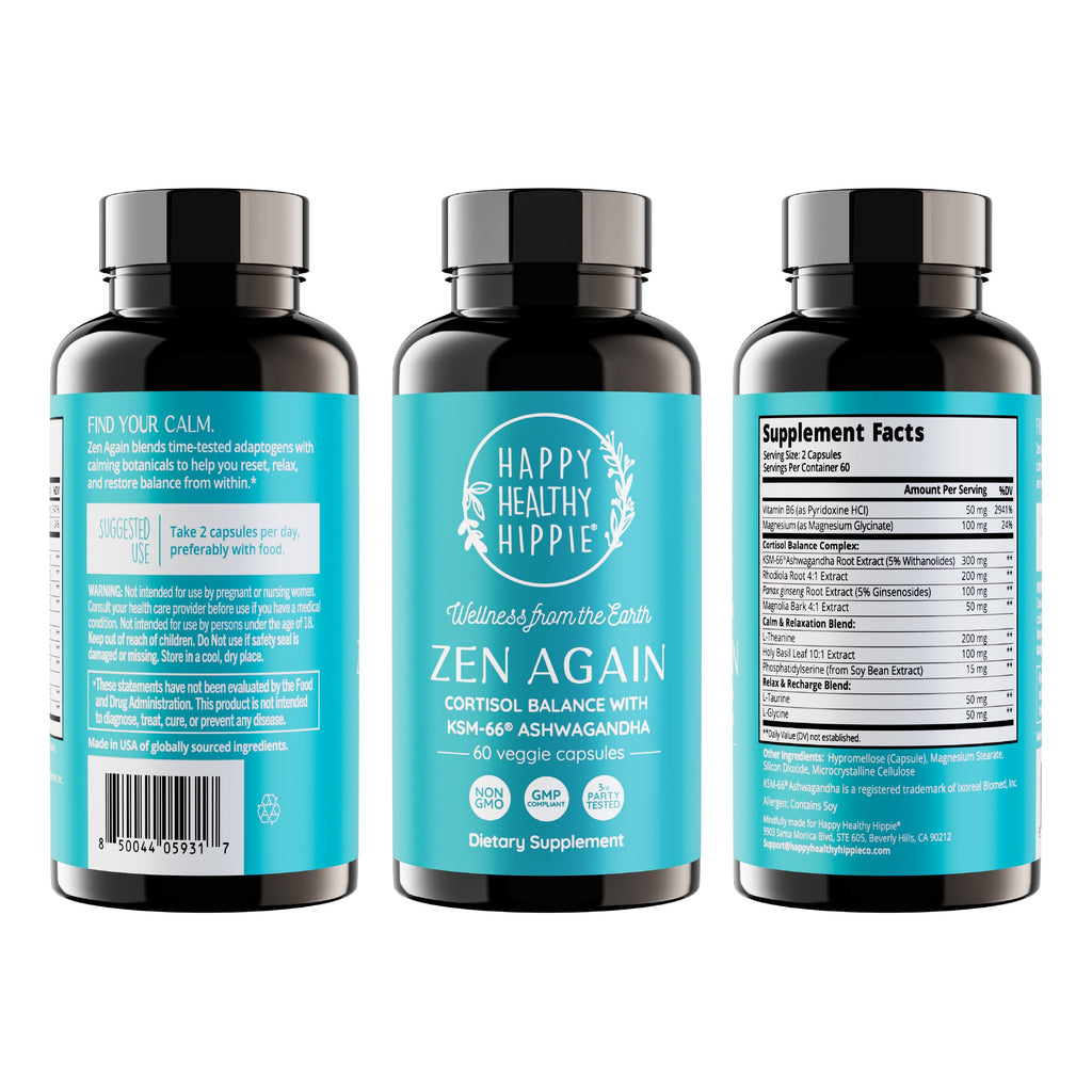 Zen Again Cortisol Manager with Ashwagandha KSM-66® | Cortisol Supplements for Women | 11-in-1 Complex | Natural Stress Support Supplement with L-Theanine, Rhodiola & Magnesium | Vegan, 60 Ct