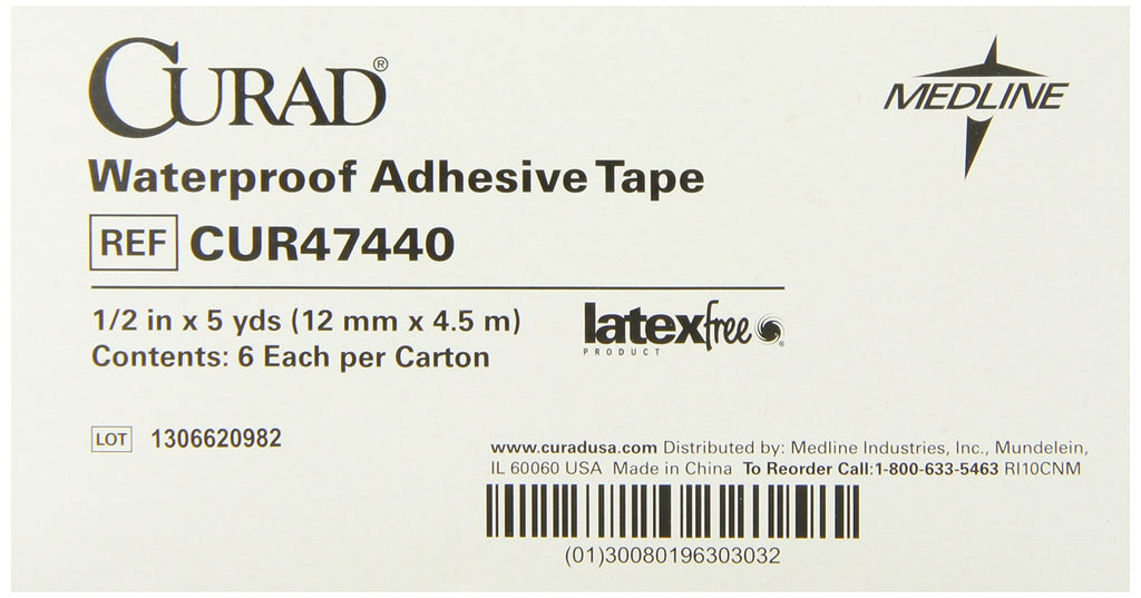 Curad Waterproof Adhesive Tape, 1/2 In. x 5 Yds., 6 Rolls