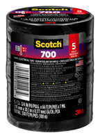 Scotch Vinyl 700 Electrical Tape, 5 Rolls, Black, 3/4-in x 66-ft, Commercial Grade, Rated for Temperatures Up to 194-Degree, Highly Flexible, Stretchy and Conformable (24413-BA-6)