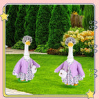 JcHrmers Old Lady Porch Goose Outfits Grandma Goose Clothes Old Lady Floral Goose Costume with Curly Wig Necklace Bag Fits 23" Geese Statue for School Lawn Patio Yard Garden Decor (Purple)