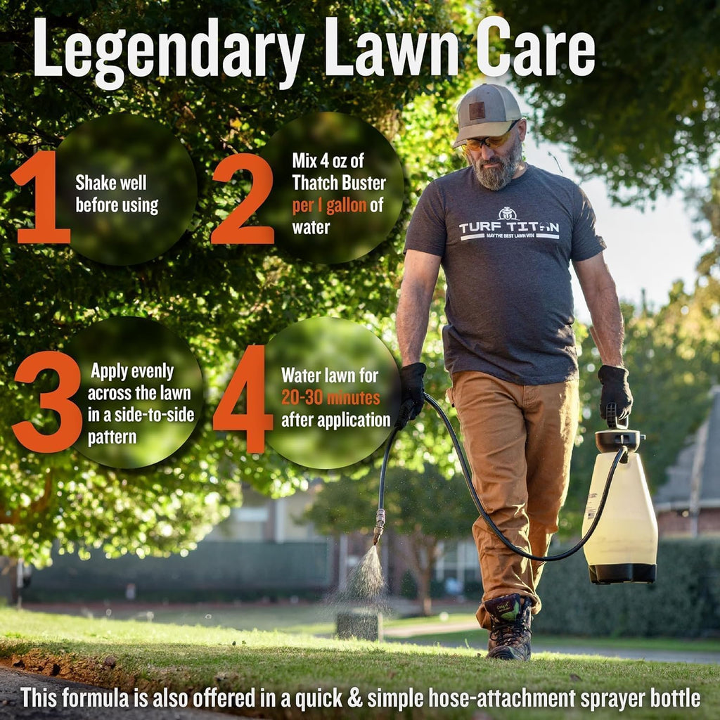 Turf Titan Thatch Buster Lawn Aerator & Grass Dethatcher (1 Gallon) – All-Natural Liquid Soil Loosener & Conditioner for Green Grass – Healthy Soil in 45 Days – Covers Up to 24,000 Sq Ft