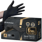 FifthPulse 6 Mil Black Nitrile Gloves Medium, 200 Count Heavy-Duty Disposable Gloves for Mechanics, Food Prep, and Medical Use - Powder-Free, Latex-Free, Extra Thick & Puncture-Resistant Rubber Glove