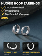 PROSTEEL Silver Mens Hoop Earrings Stainless Steel Huggies