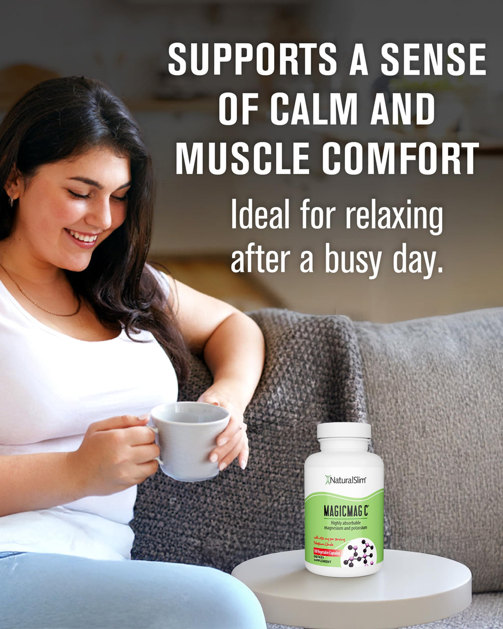 MagicMag C by NaturalSlim, Magnesium Citrate Capsules for Muscle Relaxation, Sleep Quality, Nerve Function & Electrolyte Support, Daily Magnesium Supplement for Men and Women, 100 Capsules