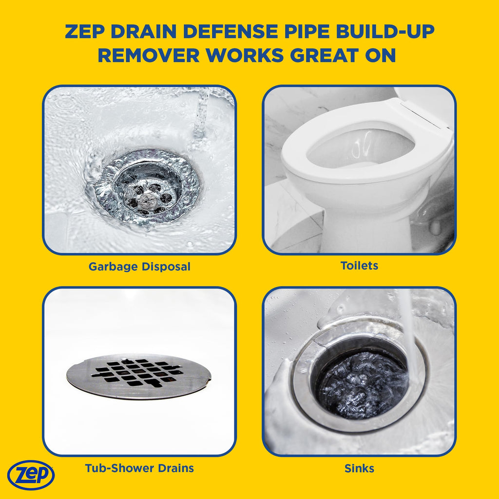 Zep Drain Defense Pipe Build-Up Remover - 64 oz (Case of 4) ZLDC64 - Professional Strength Liquid Pipe Build Up Remover