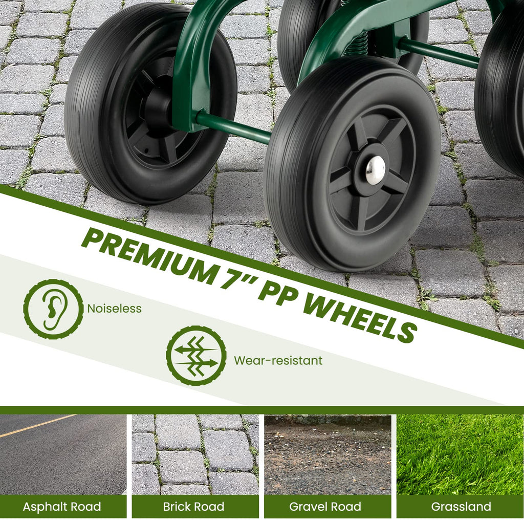 Toolsempire Garden Cart with Seat, Heavy-Duty Rolling Outdoor Wagon Scooter w/Height Adjustable & 360° Swivel Seat, Gardening Work Seat Stool, Patio Scooter on Wheels for Lawn Yard Planting (Green)