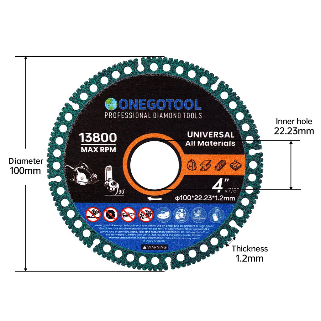 ONEGOTOOL 4 inch Indestructible Cutting Discs for Angle Grinder 7/8" Blades Cut Off Wheels Tool Diamond Metal rebar Porcelain Tile Granite Marble Smooth Cutter (3pcs)