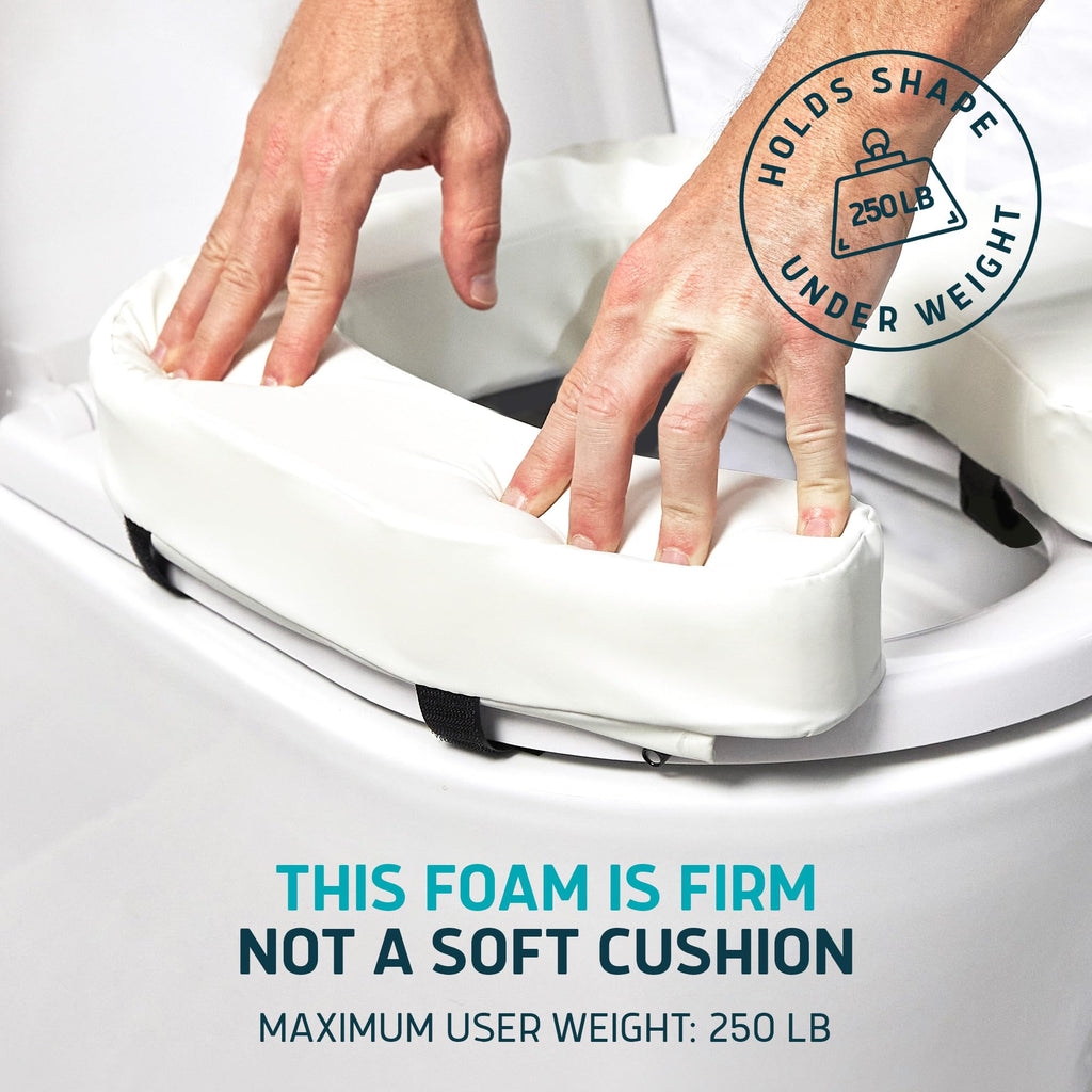 Lunderg Padded Toilet Seat Riser for Seniors - Adds 2 inches. Universal Fit - FIRM Raised Toilet Seat Cushion with High-Density Foam for Enhanced Comfort & Elevation. Post-Surgery Must have (White)