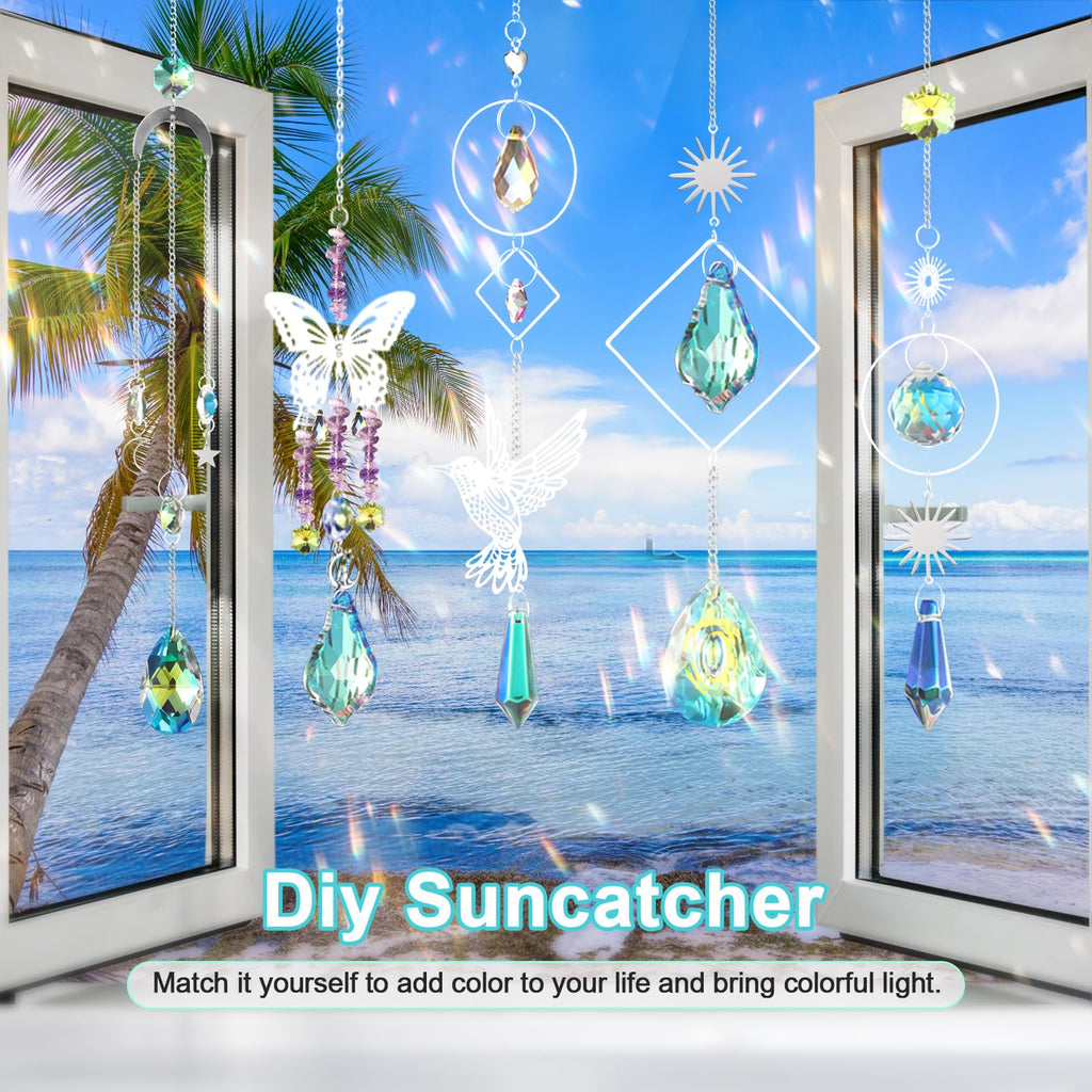 600 PCS DIY Suncatcher Kit Crystal Suncatchers for Windows Hanging Sun Catcher Kits for Adults Hanging Prism with Rainbow Maker for Indoor Window Garden Christmas Tree Decor Wedding Home