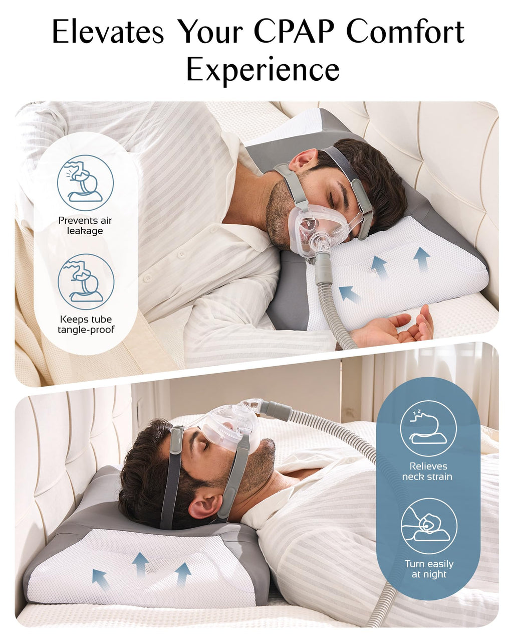 Joynox CPAP Pillow for Side Sleeping, HSA/FSA Sleep Apnea Pillow for All CPAP Masks Users to Reduce Air Leaks, Masks Pressure, Memory Foam with Cooling & Breathable Pillowcase for Side Back Sleeper