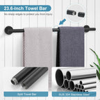 TQKAG Matte Black Bathroom Hardware Set 5 Pieces, SUS304 Stainless Steel Towel Bar Set Round Bathroom Towel Rack Set Wall Mounted